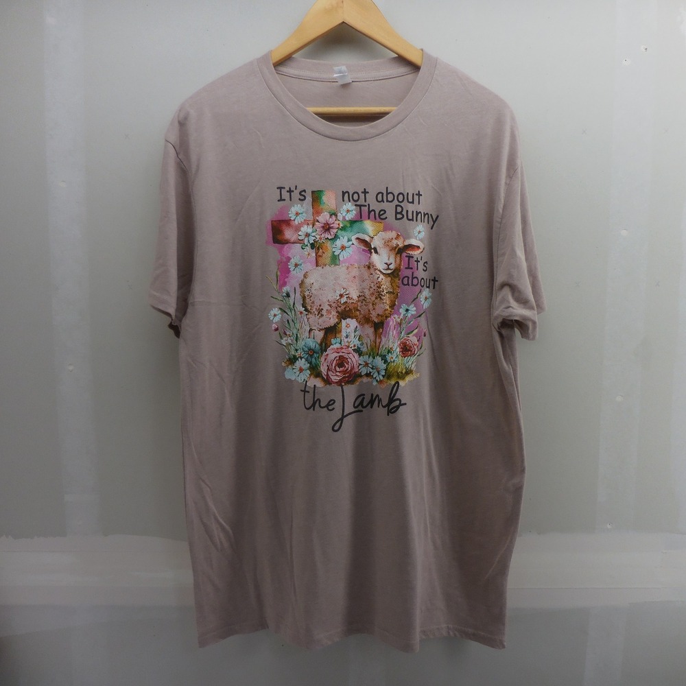 Love in Faith Mens Large Easter Lamb Cross Graphic T-Shirt Mauve Pink Religious